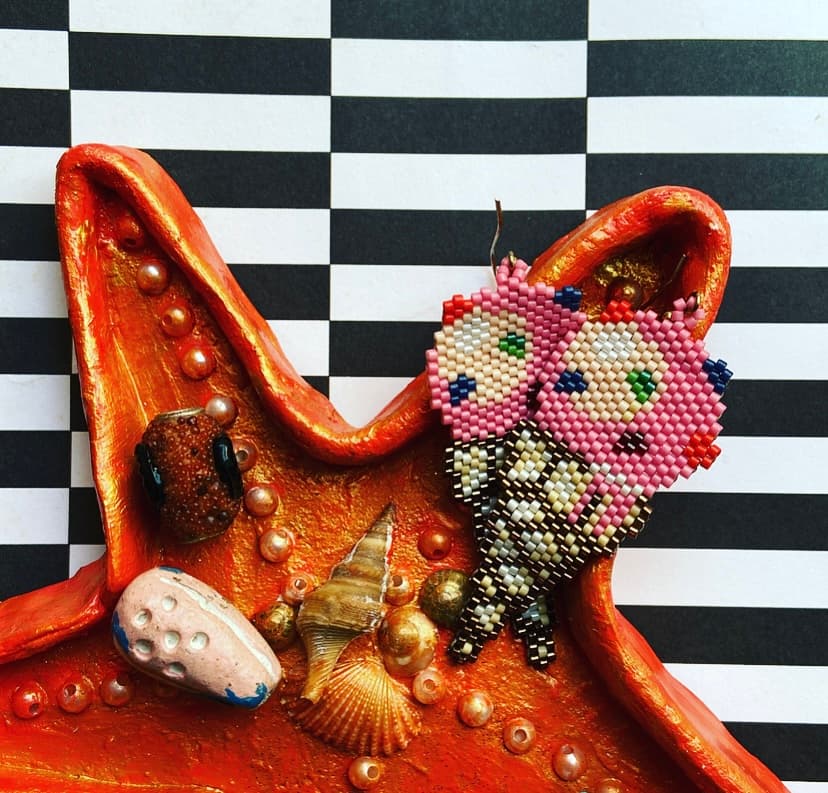 Starfish sculpture with shells and beadwork